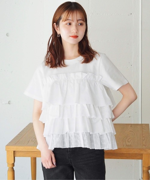 tiptop(ティップトップ)の「ティアードビスチェドッキングTシャツ(Tシャツ/カットソー・レディース・オフホワイト/ブラック/サックスブルー・FREE)」の2枚目の写真