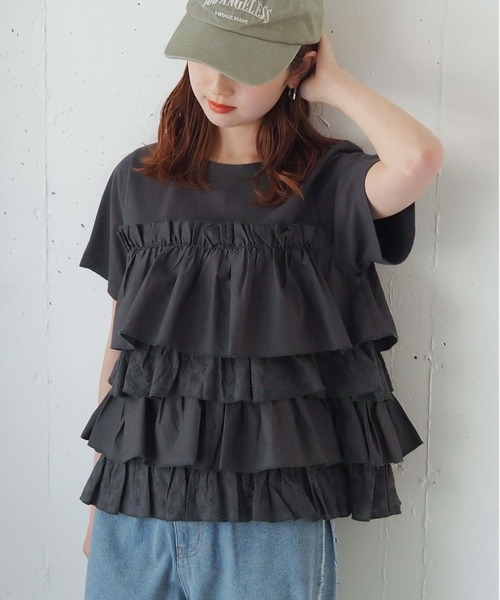 tiptop(ティップトップ)の「ティアードビスチェドッキングTシャツ(Tシャツ/カットソー・レディース・オフホワイト/ブラック/サックスブルー・FREE)」の1枚目の写真