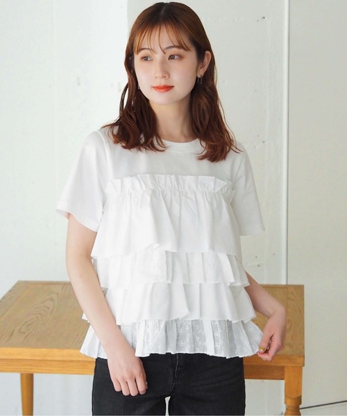 tiptop(ティップトップ)の「ティアードビスチェドッキングTシャツ(Tシャツ/カットソー・レディース・オフホワイト/ブラック/サックスブルー・FREE)」の4枚目の写真