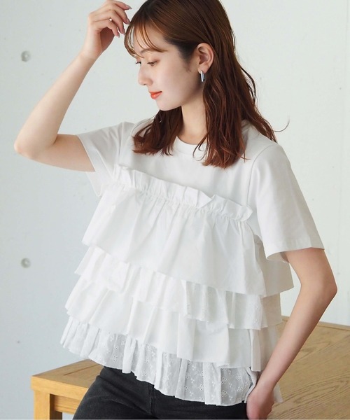 tiptop(ティップトップ)の「ティアードビスチェドッキングTシャツ(Tシャツ/カットソー・レディース・オフホワイト/ブラック/サックスブルー・FREE)」の6枚目の写真