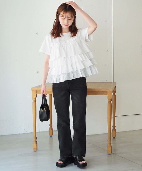 tiptop(ティップトップ)の「ティアードビスチェドッキングTシャツ(Tシャツ/カットソー・レディース・オフホワイト/ブラック/サックスブルー・FREE)」の7枚目の写真