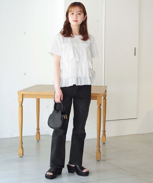 tiptop(ティップトップ)の「ティアードビスチェドッキングTシャツ(Tシャツ/カットソー・レディース・オフホワイト/ブラック/サックスブルー・FREE)」の8枚目の写真