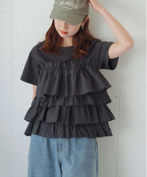 tiptop(ティップトップ)の「ティアードビスチェドッキングTシャツ(Tシャツ/カットソー・レディース・オフホワイト/ブラック/サックスブルー・FREE)」の18枚目の写真