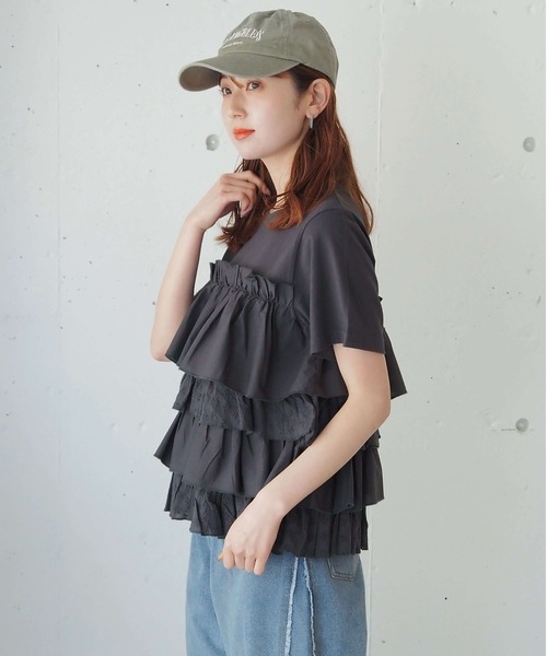 tiptop(ティップトップ)の「ティアードビスチェドッキングTシャツ(Tシャツ/カットソー・レディース・オフホワイト/ブラック/サックスブルー・FREE)」の22枚目の写真
