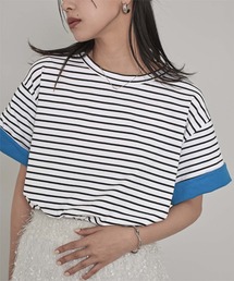 配色ロールアップTシャツ