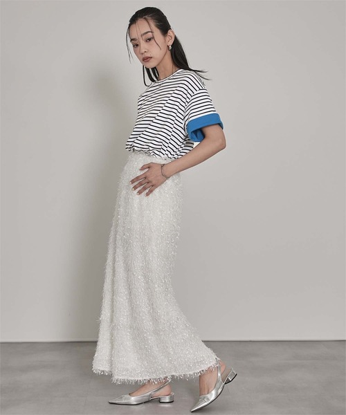 miette(ミエット)の「配色ロールアップTシャツ(Tシャツ/カットソー・レディース・ネイビー/オフホワイト/ホワイト系その他/ブラック・FREE)」の19枚目の写真