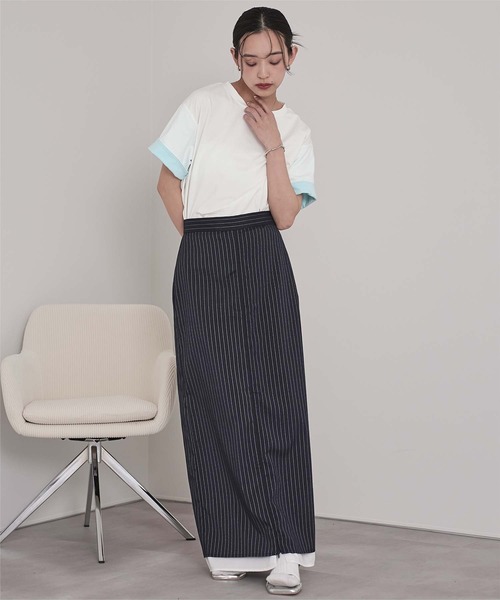 miette(ミエット)の「配色ロールアップTシャツ(Tシャツ/カットソー・レディース・ネイビー/オフホワイト/ホワイト系その他/ブラック・FREE)」の5枚目の写真