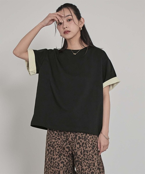 miette(ミエット)の「配色ロールアップTシャツ(Tシャツ/カットソー・レディース・ネイビー/オフホワイト/ホワイト系その他/ブラック・FREE)」の22枚目の写真