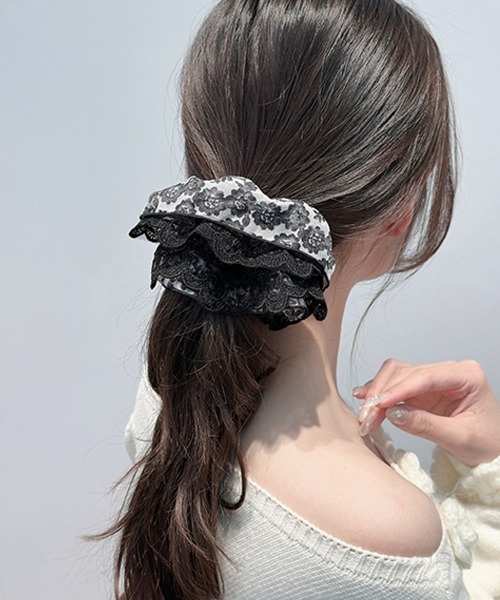 セール】ボリュームレースシュシュ 大きめヘアゴム（シュシュ
