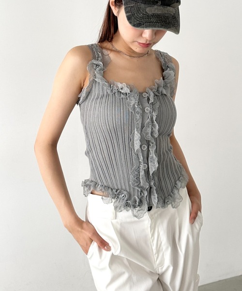 セール】フリルレースリブタンクトップ（タンクトップ）｜Bamm（バム