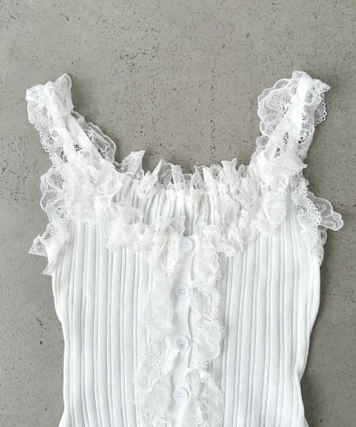 セール】フリルレースリブタンクトップ（タンクトップ）｜Bamm
