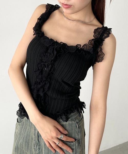 セール】フリルレースリブタンクトップ（タンクトップ）｜Bamm（バム