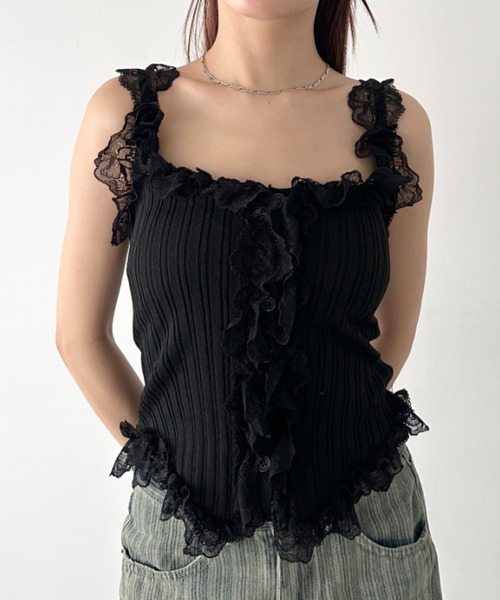 セール】フリルレースリブタンクトップ（タンクトップ）｜Bamm（バム