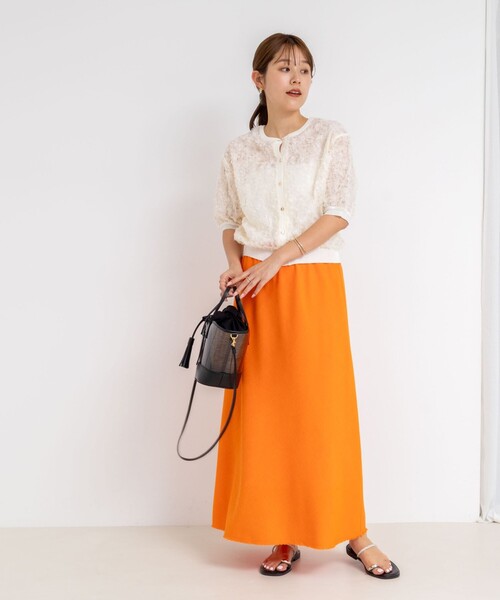 NOLLEY’S（ノーリーズ）の「ウォッシャブル綿麻スラブナロースカート（スカート・レディース・チャコールグレー/ベージュ/オレンジ・36/38）」の5枚目の写真