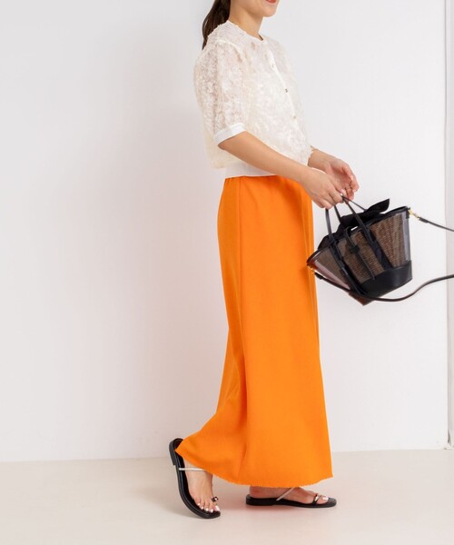 NOLLEY’S（ノーリーズ）の「ウォッシャブル綿麻スラブナロースカート（スカート・レディース・チャコールグレー/ベージュ/オレンジ・36/38）」の6枚目の写真