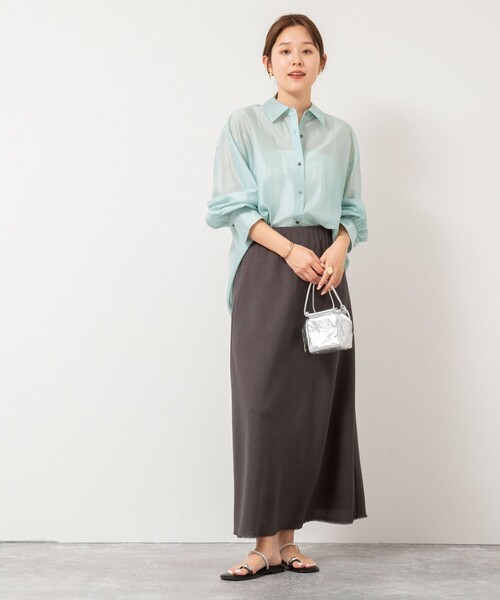 NOLLEY’S（ノーリーズ）の「ウォッシャブル綿麻スラブナロースカート（スカート・レディース・チャコールグレー/ベージュ/オレンジ・36/38）」の11枚目の写真