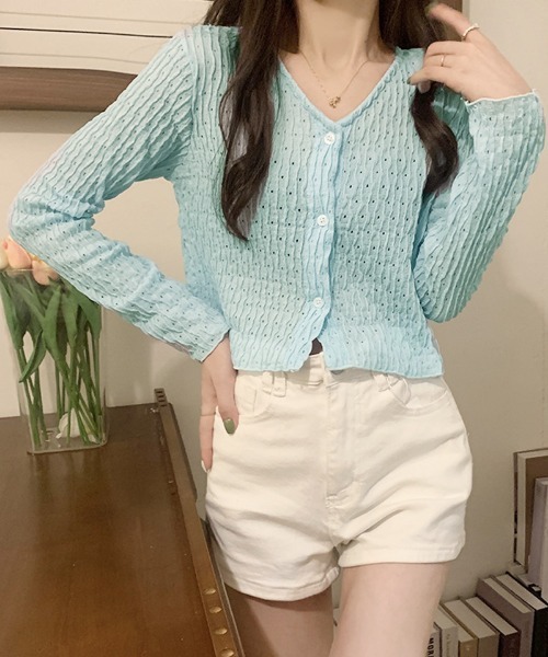 shoppinggo(ショッピングゴー)の「サマーカーディガン Vネック(カーディガン/ボレロ・レディース・ブルー/ブラック/ベージュ/ホワイト・FREE)」の1枚目の写真