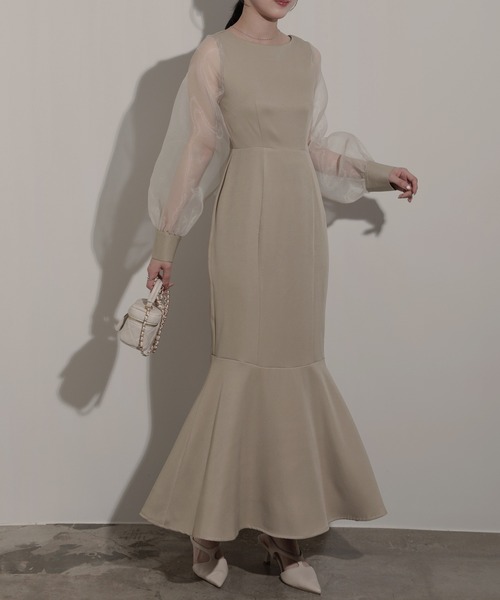 nouvellemoi（ヌーベルモイ）の「シアーボリュームスリーブマーメイドワンピース（ワンピース・レディース・アイボリー/グレイッシュベージュ/ブラック/チャコール・S/M/L）」の4枚目の写真