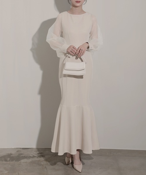 nouvellemoi（ヌーベルモイ）の「シアーボリュームスリーブマーメイドワンピース（ワンピース・レディース・アイボリー/グレイッシュベージュ/ブラック/チャコール・S/M/L）」の2枚目の写真