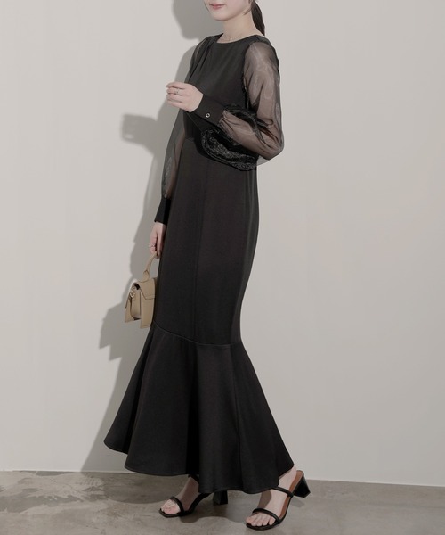 シアーボリュームスリーブマーメイドワンピース（ワンピース