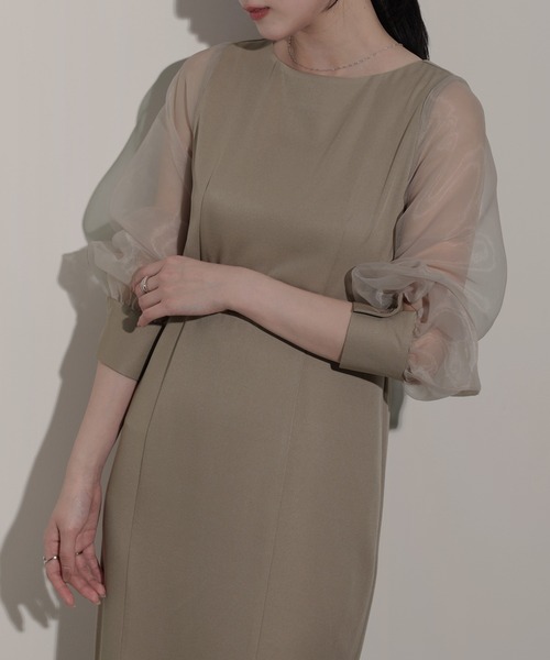 nouvellemoi（ヌーベルモイ）の「シアーボリュームスリーブマーメイドワンピース（ワンピース・レディース・アイボリー/グレイッシュベージュ/ブラック/チャコール・S/M/L）」の5枚目の写真