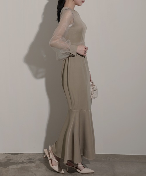 nouvellemoi（ヌーベルモイ）の「シアーボリュームスリーブマーメイドワンピース（ワンピース・レディース・アイボリー/グレイッシュベージュ/ブラック/チャコール・S/M/L）」の8枚目の写真