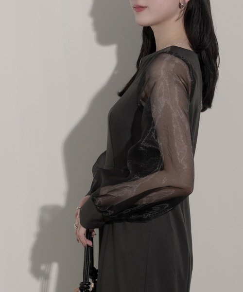 nouvellemoi（ヌーベルモイ）の「シアーボリュームスリーブマーメイドワンピース（ワンピース・レディース・アイボリー/グレイッシュベージュ/ブラック/チャコール・S/M/L）」の10枚目の写真