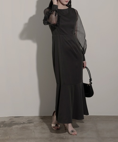 セール】シアーボリュームスリーブマーメイドワンピース（ワンピース