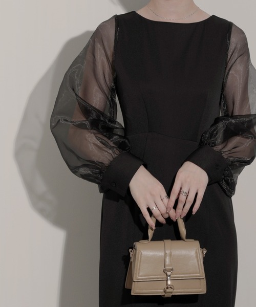 nouvellemoi（ヌーベルモイ）の「シアーボリュームスリーブマーメイドワンピース（ワンピース・レディース・アイボリー/グレイッシュベージュ/ブラック/チャコール・S/M/L）」の16枚目の写真