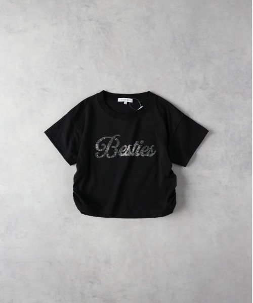 ★boohoo★ シャーリング ウエスト Tシャツ セール】【VIVIAN BLUE】ラメ付サイドシャーリング短丈Tシャツ