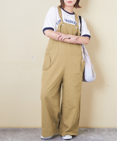 セール】綿ツイルワイドサロペットパンツ（サロペット