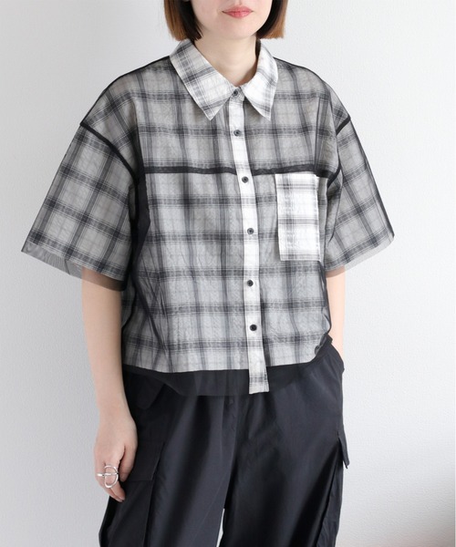 定価¥29,200 セラビ新品❗️シャツ、チェック セール】シースルー重ねレイヤードチェックシャツ（シャツ