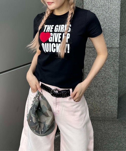sedacle girl(セダクルガール)の「アップリケアイラブTシャツ(Tシャツ/カットソー・レディース・ブラック/ホワイト×レッド/ホワイト×ブルー・MEDIUM/SMALL)」の1枚目の写真