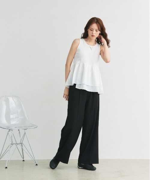 ad thie（アドティエ）の「アシメギャザー切り替え タンクトップ（タンクトップ・レディース・オフホワイト/ブラック・FREE）」の3枚目の写真