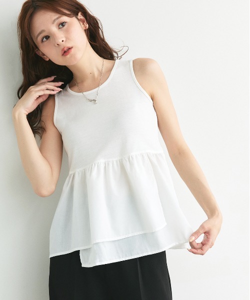 ad thie（アドティエ）の「アシメギャザー切り替え タンクトップ（タンクトップ・レディース・オフホワイト/ブラック・FREE）」の5枚目の写真