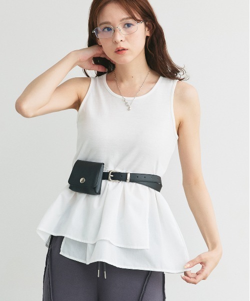 ad thie（アドティエ）の「アシメギャザー切り替え タンクトップ（タンクトップ・レディース・オフホワイト/ブラック・FREE）」の6枚目の写真