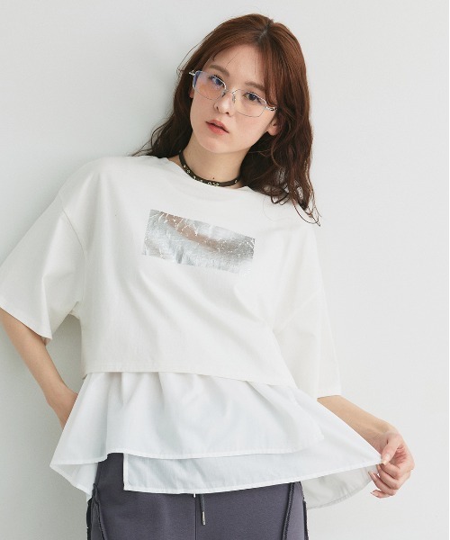 ad thie（アドティエ）の「アシメギャザー切り替え タンクトップ（タンクトップ・レディース・オフホワイト/ブラック・FREE）」の9枚目の写真