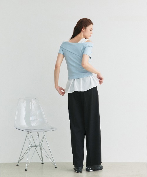 ad thie（アドティエ）の「アシメギャザー切り替え タンクトップ（タンクトップ・レディース・オフホワイト/ブラック・FREE）」の12枚目の写真