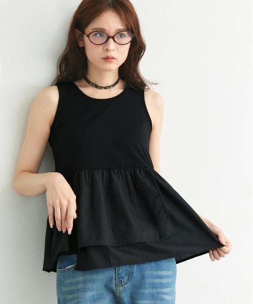 ad thie（アドティエ）の「アシメギャザー切り替え タンクトップ（タンクトップ・レディース・オフホワイト/ブラック・FREE）」の21枚目の写真