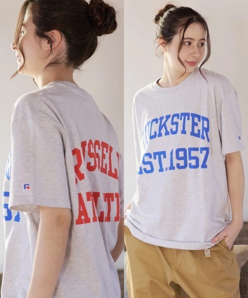 Russell Athletic（ラッセルアスレティック）の「Duckster/ダックスター　RIUSSEL ATHLETIC 別注TEE（カレッジビッグロゴ）（Tシャツ/カットソー・メンズ・ライトグレー/ホワイト/ブラック・MEDIUM/LARGE/X-LARGE）」の3枚目の写真