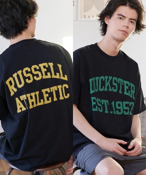 Russell Athletic（ラッセルアスレティック）の「Duckster/ダックスター　RIUSSEL ATHLETIC 別注TEE（カレッジビッグロゴ）（Tシャツ/カットソー・メンズ・ライトグレー/ホワイト/ブラック・MEDIUM/LARGE/X-LARGE）」の2枚目の写真