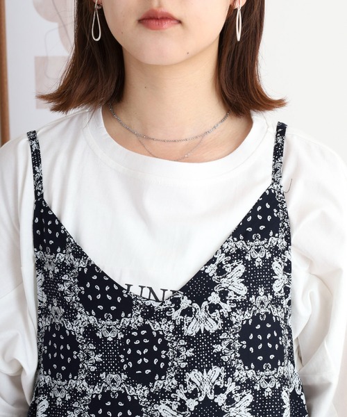 atONE（アットワン）の「レーヨンキャミOP＋小花柄天竺Tシャツアンサンブル（ワンピース・レディース・ネイビー/アイボリー・3L/M/LL/L）」の6枚目の写真