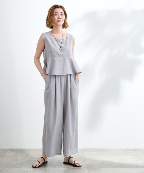 grove（グローブ）の「1枚でお洒落見え ストライプドッキングサロペット（サロペット/オーバーオール・レディース・ブラック/ライトグレー系2・03/02/04/01/05）」の2枚目の写真