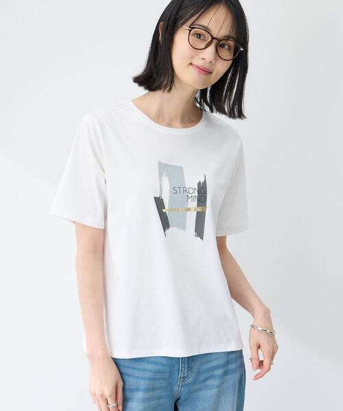 A/C DESIGN BY ALPHA CUBIC(エーシーデザインバイアルファキュービック)の「【接触冷感・UVカット】グラフィックTシャツ(Tシャツ/カットソー・レディース・オフホワイト/ライトグレー・M/L/LL)」の3枚目の写真
