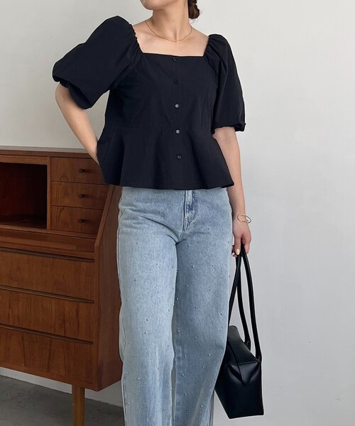 CAPRICIEUX LE'MAGE(カプリシューレマージュ)の「【オフショルでも着られる】パフスリーブペプラムブラウス(シャツ/ブラウス・レディース・ブラック/ホワイト/ブルー・FREE)」の18枚目の写真