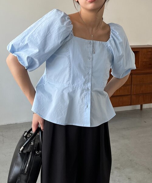 CAPRICIEUX LE'MAGE(カプリシューレマージュ)の「【オフショルでも着られる】パフスリーブペプラムブラウス(シャツ/ブラウス・レディース・ブラック/ホワイト/ブルー・FREE)」の14枚目の写真
