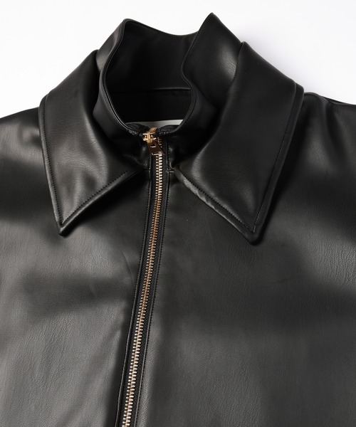 CULLNI(クルニ)の「Faux Leather Layerd Collar Zip Up Jacket(ブルゾン・メンズ・ブラック・2/1/0)」の6枚目の写真