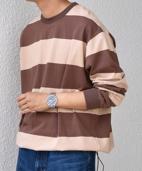 SHIPS any(シップス エニィ)の「SHIPS any: ワイド カラー ボーダー スピンドル Tシャツ (ロンT)◇(Tシャツ/カットソー・メンズ・ブラウン/ワイン/ブラック/グリーン・MEDIUM/LARGE)」の3枚目の写真