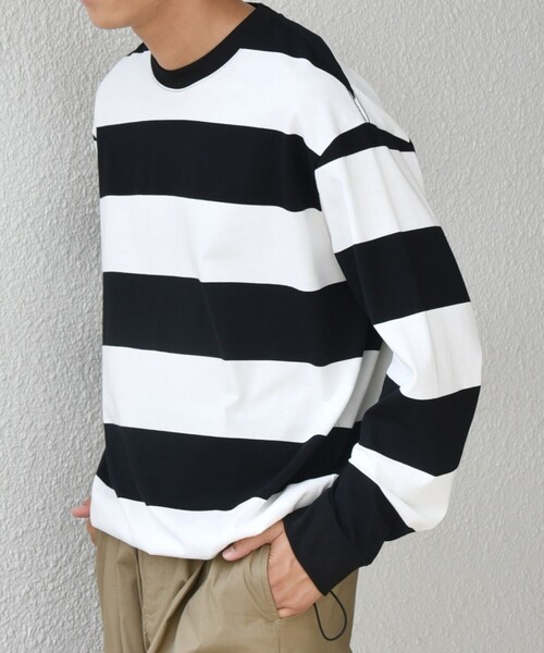 SHIPS any(シップス エニィ)の「SHIPS any: ワイド カラー ボーダー スピンドル Tシャツ (ロンT)◇(Tシャツ/カットソー・メンズ・ブラウン/ワイン/ブラック/グリーン・MEDIUM/LARGE)」の8枚目の写真