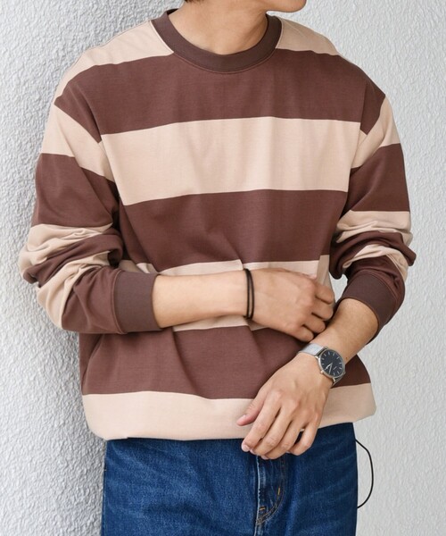 SHIPS any(シップス エニィ)の「SHIPS any: ワイド カラー ボーダー スピンドル Tシャツ (ロンT)◇(Tシャツ/カットソー・メンズ・ブラウン/ワイン/ブラック/グリーン・MEDIUM/LARGE)」の12枚目の写真